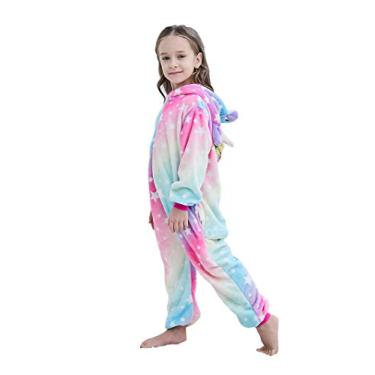 Imagem de Pijama infantil de unicórnio da FuzzyCosplay, fantasia de animal, presente de Halloween, cosplay, presentes de Natal, Galaxy Star, 4T