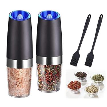 Imagem de Gravity Electric Salt and Pepper Grinder Set, Battery Operated, Automatic Salt and Pepper Mills with Blue Light(Black, 2pcs/Pack), Adjustable Coarseness,One Handed Operation,Cleaning Brush