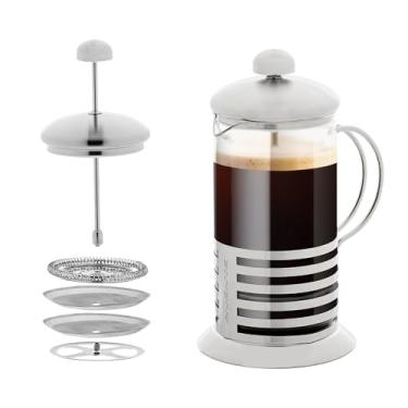 Imagem de Ovente Cafeteira French Press de 590 ml com sistema de imersão de aço inoxidável de filtro triplo, vidro durável resistente ao calor borossilicato e colher de medição grátis (7 gramas), prata (FSH20S)