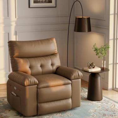 Imagem de Cadeira reclinável elétrica, cadeira de balanço de couro PU com massagem, poltrona reclinável giratória de 360 graus para adultos, assento de sofá individual com bolso lateral para sala de estar,