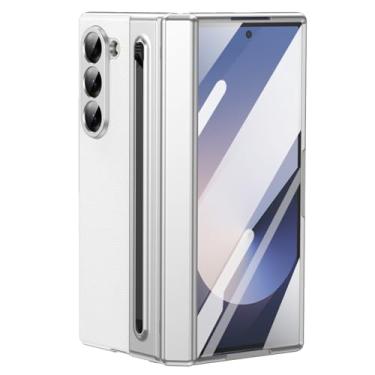 Imagem de LTLMYDAM Capa revestida para Samsung Galaxy Z Fold 6, protetor de tela integrado, com compartimento para caneta, capa de couro fosco PC proteção total da capa de dobradiça, branca, dobra 6