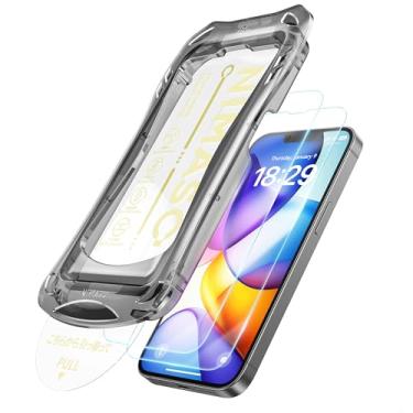 Imagem de NIMASO Protetor de tela para iPhone 16e/13 Pro/13/14, pacote com 2 películas de vidro temperado transparente HD para iPhone 16e, remoção automática de poeira, instalação instantânea (6,1 polegadas)