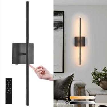 Imagem de Ovyiech Arandelas de parede operadas por bateria conjunto de 1, arandela de parede preta recarregável com controle remoto, luz de parede LED sem fio regulável para sala de estar, corredor, quarto,