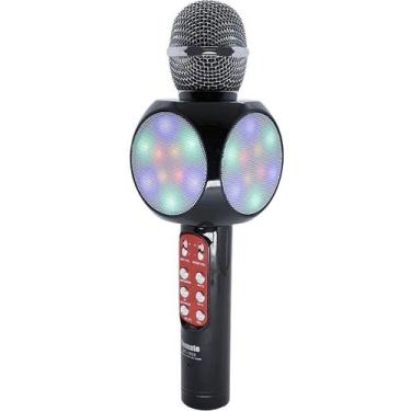 Imagem de Microfone Karaoke Led Bluetooth Preto Caixa Som Grava Muda - NEW