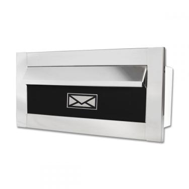 Imagem de Caixa De Correio Carta F Inox Polido Brilhante Espelhado C Tarja Preta 20 Cm Profundidade