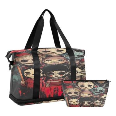 Imagem de Cute Dogs Bones Big Duffle Bags para viagem, bolsa de ginástica expansível para homens, bolsa feminina de fim de semana, Personagens de terror fofos, One Size