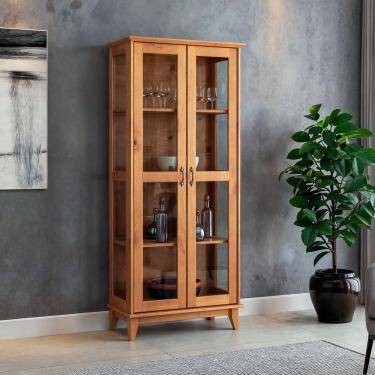 Imagem de Cristaleira De Madeira Maciça 2 Portas De Vidro Bella Slim Carvalho Fosco