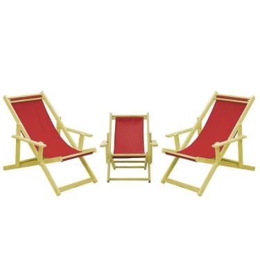 Imagem de Kit 3 Espreguiçadeiras 2 Adulto E 1 Infantil-vermelho