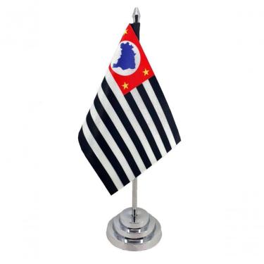 Imagem de Bandeira Mesa Dupla Face São Paulo Mastro 29 Cm Cetim