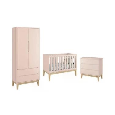 Imagem de Dormitório Classic 2 Portas Rosa Com Pés Madeira Natural Reller Móveis Rosa