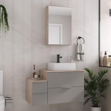 Imagem de Conjunto Gabinete Banheiro Nivus 80 (gabinete+espelheira+cuba) Madeirado Cinza
