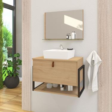 Imagem de Gabinete De Banheiro Vegas 1 Prateleira 1 Porta 60cm Freijó - Bege