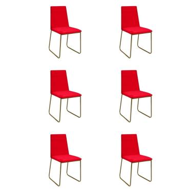 Imagem de Kit 6 Cadeiras De Jantar Cozinha Industrial Lexa Veludo Élpis Móveis Vermelho Dourada