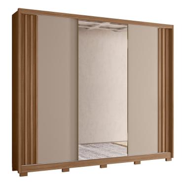 Imagem de Guarda Roupa Casal Arizona 3 Portas Deslizantes Carvalho/fendi Com Espelho - Moval