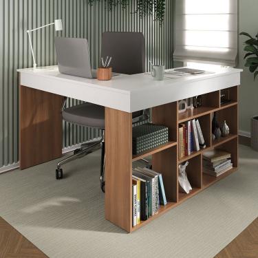 Imagem de Mesa De Escritório 115,5x120cm Em L 8 Nichos Montecello Nogal-branco