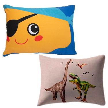 Imagem de Kit Fronha Portallar Malha 100% Algodão Estampa Localizada Pirata E Jurasic (02 Unidades) Branco