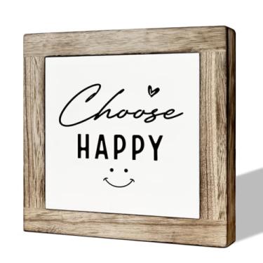 Imagem de Placas de decoração positivas, placa de madeira de fazenda, decoração Happy Vibe para home office cafe loja, arte de decoração de galeria, decorações de placas de caixa de madeira, escolha sinal feliz