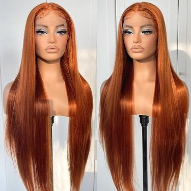 Imagem de MITIMES Peruca De Renda Frontal Ruiva Laranja Pré-Depilada Sintética Longa E Lisa Densidade 180 Sem Cola Hd 32 Polegadas