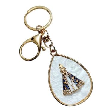 Imagem de CHAVEIRO catolico MOSQUETÃO DOURADO PEROLADO APARECIDA SANTA - ASA
