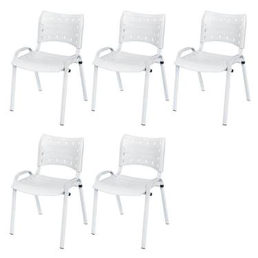 Imagem de Cadeira Iso Base Branco Igreja, Escola, Escritório - Branco Kit 5 Peças