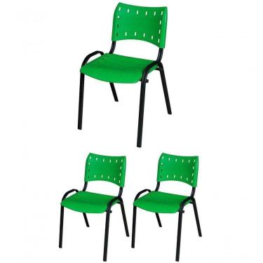Imagem de Cadeira Iso Base Preto Igreja, Escola, Escritório - Verde - Kit 3 Peças