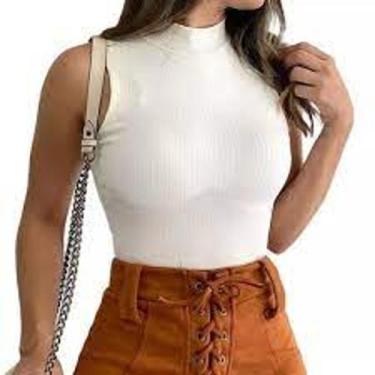 Imagem de Blusa feminina gola alta manga cavada malha canelada - Filo modas, Cin