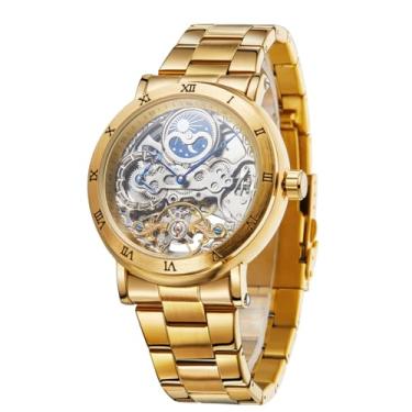 Imagem de FORSINING Relógio de pulso masculino mecânico automático moderno esqueleto fase da lua com pulseira de aço inoxidável