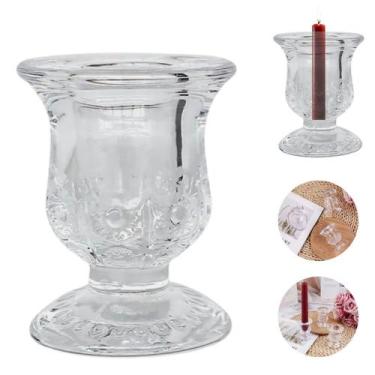 Imagem de Castiçal De Vidro Porta Velas Transparente Enfeite Decoração - Freecom