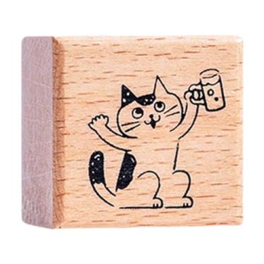 Imagem de Nishiyuenyi Carimbo de gato para crianças pequenos carimbos de borracha de 1,2 polegada em madeira de madeira fofa animal para artesanato Card Diário Planejando, Saúde