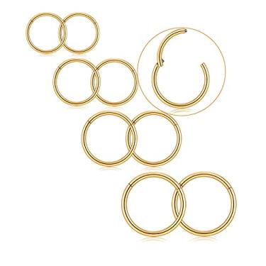 Imagem de Conjunto de argolas de nariz 8 peças, anel de septo de aço inoxidável cirúrgico de titânio para cartilagem, lindo anel de lábio fino 18g/16g prata/preto/dourado, Metal, Sem pedras preciosas,