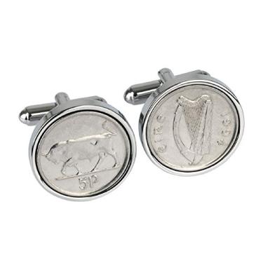 Imagem de abotoaduras worldcoincufflinks - abotoaduras - folheado a ródio - 1994 Irish 5p - 26th Birthday - abotoaduras de moedas genuínas da Irlanda.