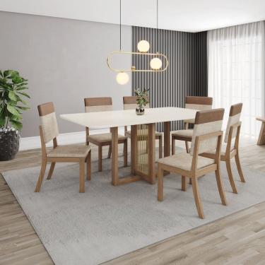 Imagem de Conjunto para Sala de Jantar 6 Cadeiras Natali Marrom/Caramelo/Creme