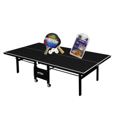 Imagem de MESA DE PING PONG MDF 18mm 1084 PRETA KLOPF + Kit Raquetes e Bolinhas 