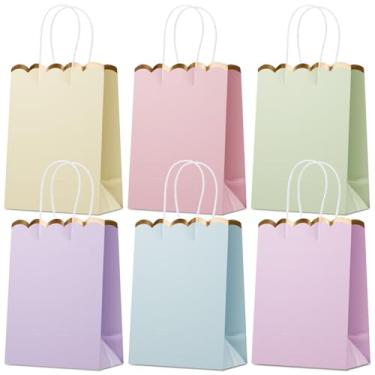Imagem de Confettiville Sacos de presente pequenos com alças, pacote com 12 sacos de lembrancinha de festa, 15 x 8,15 x 21 cm, 6 designs em pastéis etéreos, perfeitos para aniversários, chás de bebê e festas de