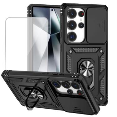 Imagem de Yodueiv Capa para Galaxy S25 Ultra/para Samsung S25Ultra 5G SM-S938U com protetor de tela de vidro temperado e capa deslizante para câmera, anel magnético para carro para Samsung Galaxy S25 Ultra