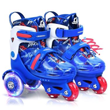 Imagem de Patins infantis com design legal de dinossauro, tênis de patinação para treinamento infantil com proteção tripla de segurança, 4 tamanhos ajustáveis, rodas iluminadas (Captain Storm, P-Pequeno (11C-1