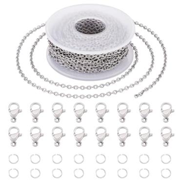 Imagem de Spritewelry Kit de corrente de aço inoxidável de 1,8 m com elos soldados e 20 fechos de garra de lagosta e 50 anéis para fazer joias artesanais