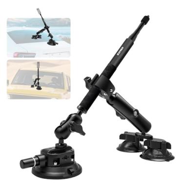 Imagem de Kit de montagem de câmera de carro com ventosa tripla compatível com Insta360 X5-X com bastão invisível de 118 cm, compatível com GoPro 12-3, suporte de para-brisa/capô resistente com braçadeira