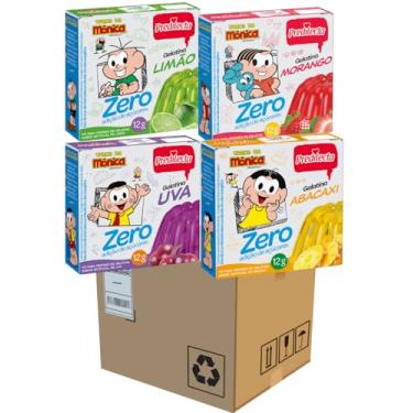 Imagem de Caixa fechada 36 Gelatina Em Pó Zero Açucar Com 9 Sabores de Cada, Uva, Limão, Abacaxi e Morango 12g