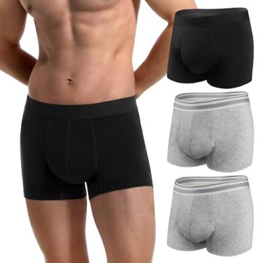 Imagem de REELINDRY Cuecas boxer masculinas laváveis para incontinência de 65 g, absorção à prova de vazamento, próstata, vazamento, pacote com 3 (1 preta-2 cinza claro, 3GG)