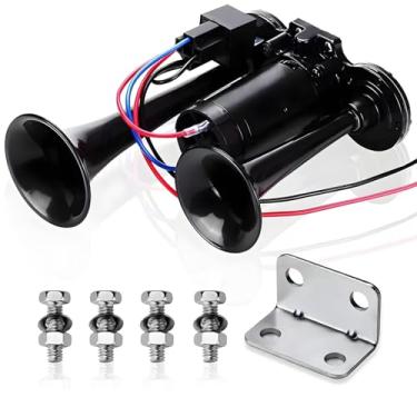 Imagem de Buzina de carro elétrico de 600 dB, alto-falante de metal preto e plástico, buzina de ar universal de veículo de 12 V, ótimo alto para caminhões, motocicletas, barcos, construção de qualidade, fácil