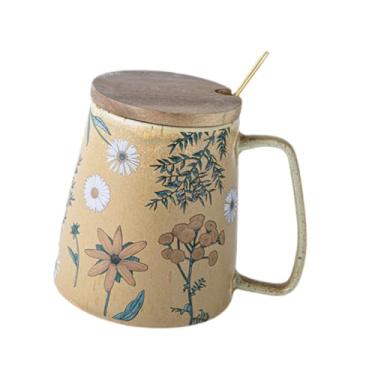 Imagem de IEUDNS Caneca de café de cerâmica com enfeite de xícara de chá e alça para escritório em casa, linda decoração de mesa, copo, xícara de café e chá, Margarida com Tampa