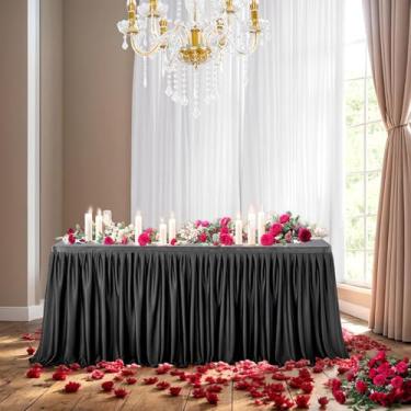 Imagem de Saias de mesa rosa, retangulares, redondas, de poliéster, toalhas de mesa com babados para festa de aniversário, casamento, chá de panela, decoração, preto, A78 x C183 cm x 1 peça