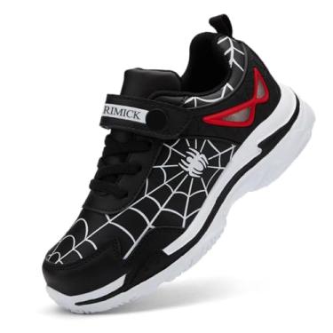 Imagem de RIMICK Tênis infantil para meninos pequenos, moderno, leve, largo, tênis infantil, atlético, basquete, futebol, vôlei, corrida infantil, desenho animado, Preto, 4 Big Kid