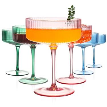 Imagem de FERAHI 6 peças de copos de cupê canelados, conjunto de copos de martini de 293 ml, copo de martini de café expresso fofo e copo de champanhe, copos de bar elegantes para coquetéis, vinho