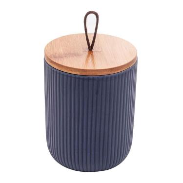 Imagem de Pote Hermético Cerâmica Tampa Bambu Azul Marinho 12,5Cm Lyor