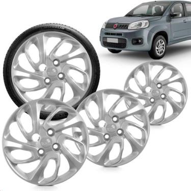 Imagem de Kit 4 Calotas Uno Attractive 15 e 16 Aro 14 Prata Cubo Baixo Grid