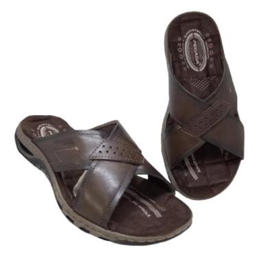 Imagem de Chinelo Masculino Pegada Couro Legitimo com Amortecedor Sandalia Ortop
