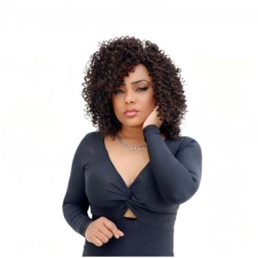 Imagem de Peruca Feminina Lace Wig 45 cm Cacheada Afro Fibra Organica Cheia Regulavel Perucas Femininas Cabelo(Castanho Medio Cor 4)