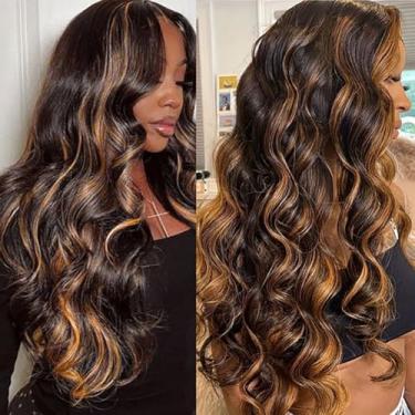 Imagem de Perucas de cabelo humano de cabelo humano ombré, ondulado, ombré, 33 x 15 HD, perucas de cabelo humano frontal de renda para mulheres pré-arrancadas com cabelo de bebê 180% densidade loiro mel 81 cm